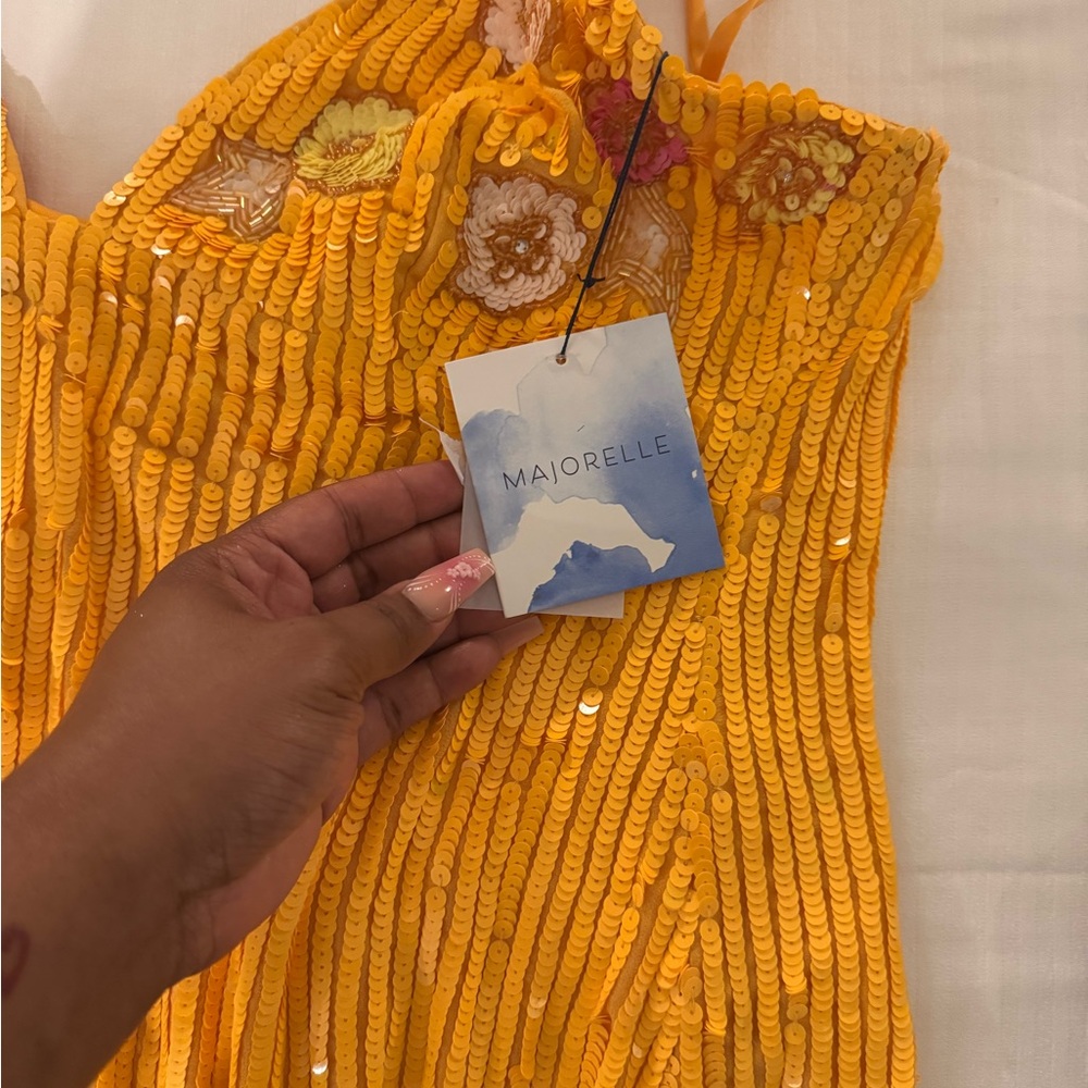 MAJORELLE Girls' Golden Yellow Sequin Fringe Dress